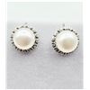 Image 1 : NEW STERLING SILVER 8.5MM NATURAL FRESHWATER PEARL & CZ EARRINGS, W/A $320.00, PEARL IS THE BIRTHSTO