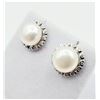 Image 2 : NEW STERLING SILVER 8.5MM NATURAL FRESHWATER PEARL & CZ EARRINGS, W/A $320.00, PEARL IS THE BIRTHSTO