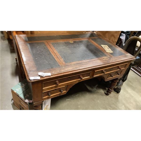 VINTAGE ADJUSTABLE TOP DESK WITH LEATHER INSERTS