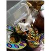Image 8 : TRAY OF COLLECTIBLES, WOOD LIDDED BOWLS, LADY FIGURES, VASES