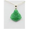 Image 1 : NEW 14KT. YELLOW GOLD 17.2MM X 17MM NATURAL JADEITE "SMILING BUDDHA" PENDANT WITH STERLING SILVER CH