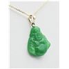 Image 2 : NEW 14KT. YELLOW GOLD 17.2MM X 17MM NATURAL JADEITE "SMILING BUDDHA" PENDANT WITH STERLING SILVER CH