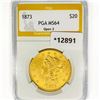 Image 1 : 1873 $20 Gold Double Eagle PGA MS64 Open 3