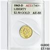 1843-D $2.50 Gold Quarter Eagle ACG AU55