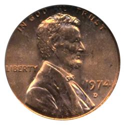 1974D US Lincoln Cent Coin Graded MS67 Red (COI-4277)
