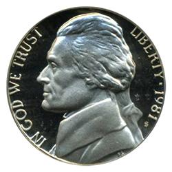 1981S T1 Jefferson Nickel PROOF Graded PR70 DCAM (COI-4437)