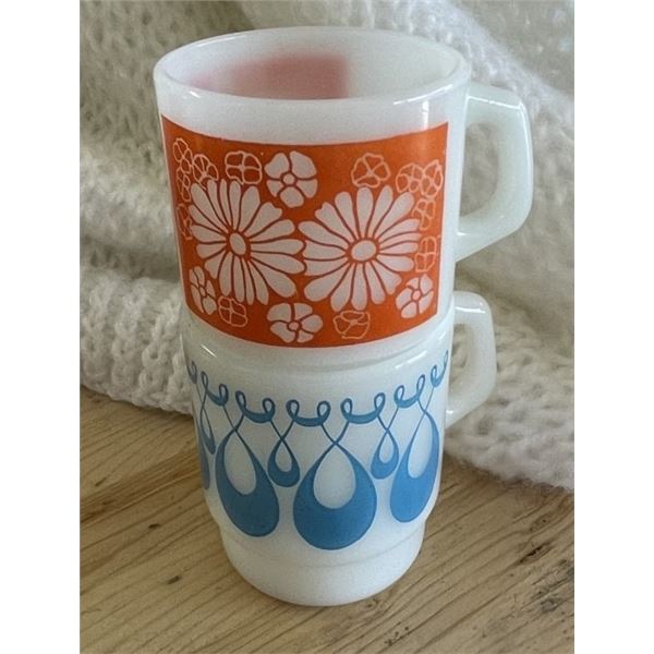 TWO Fire King Anchor Hocking Nesting Mugs