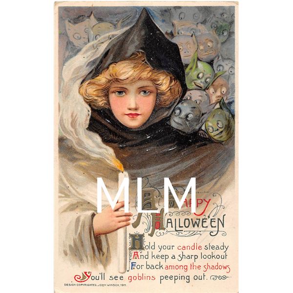 4 Winsch Halloween Ladies Holiday Postcards