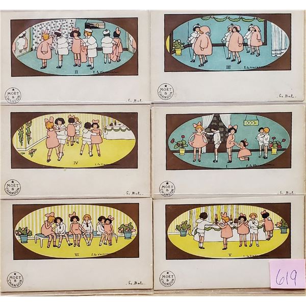 Set of 6 Moet Chandon Champagne Children Advertising Postcards