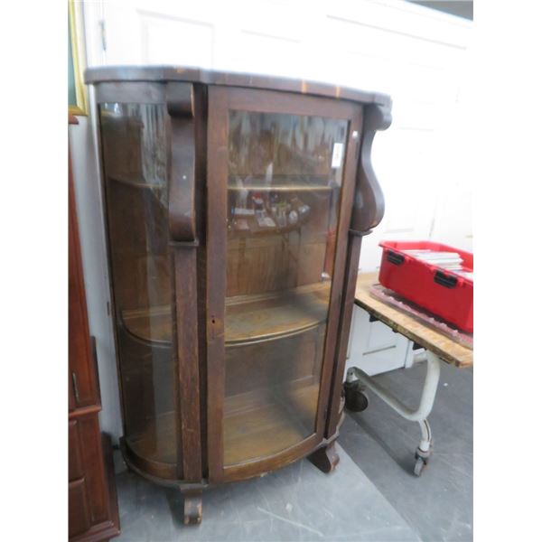 Carved Mahogany Bow Front Curio (Missing Glass)