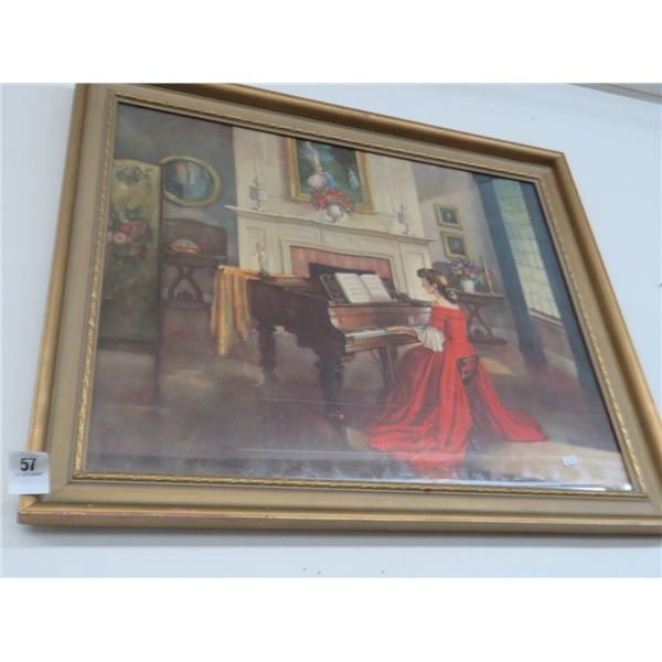 Framed  Lady Playing Piano  Print - 28  x 34 