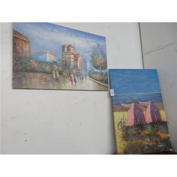 2-Unframed Townscape & Beach Cabana Print - 2 X $