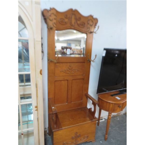 Carved Oak Mirrored Hall Stand