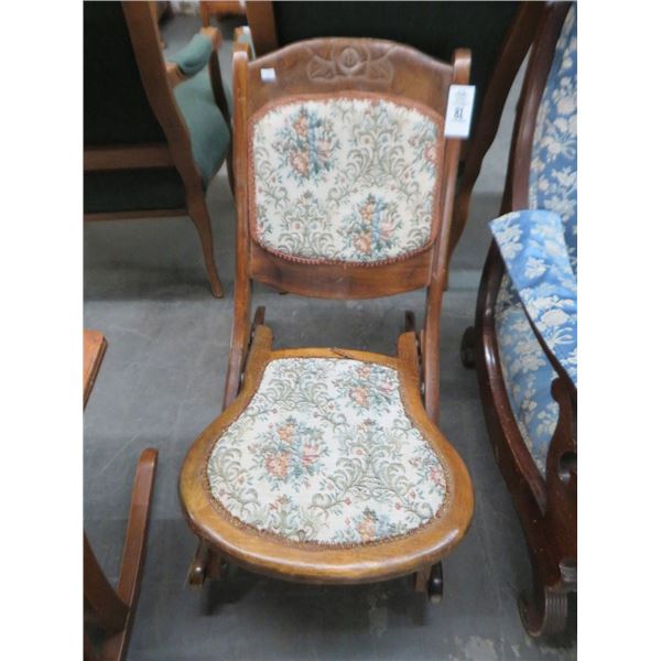 Carved Mahogany Needle Point Padded Rocking Chair