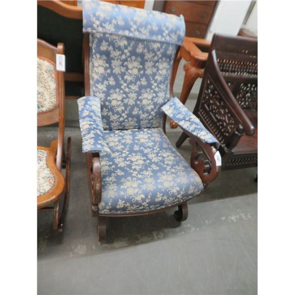 Mahogany Floral Motif Padded Rocking Chair