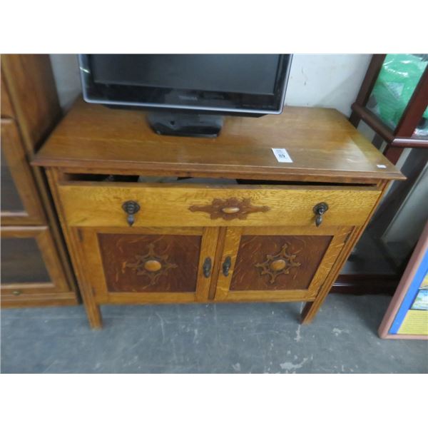 Carved Tiger Oak 1 Over 2 Cabinet