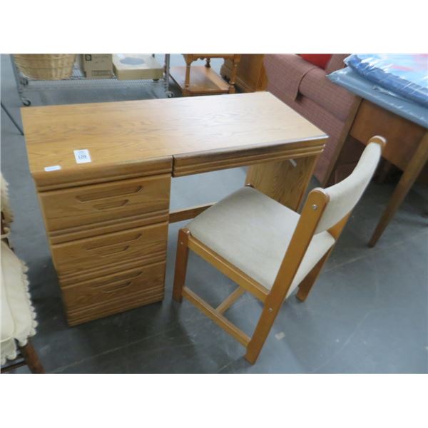 Oak 3 Drawer Writing Desk w/Chair