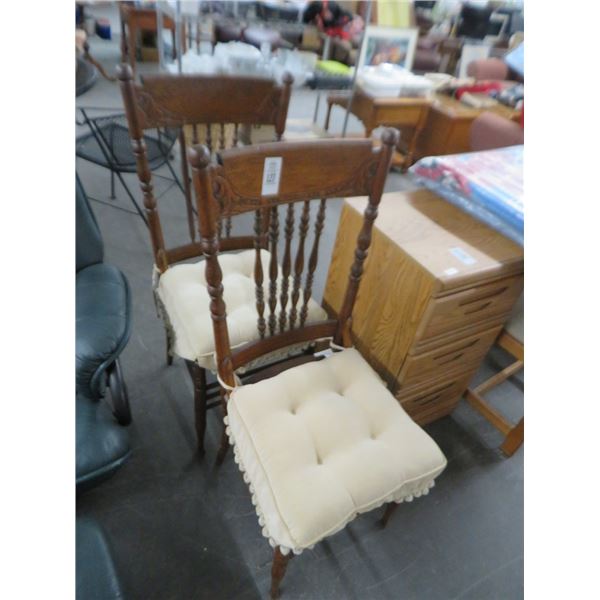 2-Antique Carved Oak Spindleback Chairs - 2 X $