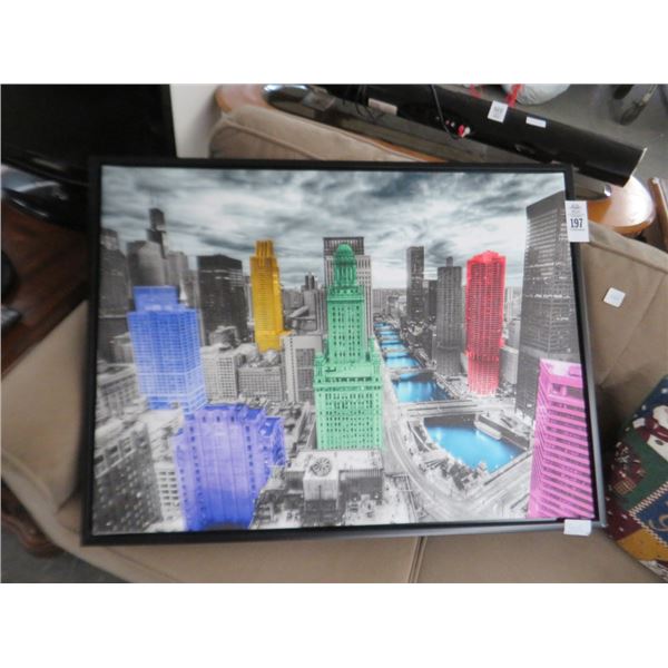 Framed City Scape Skyline Print - 32" x 24"