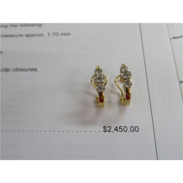 14K YG Diamond Earrings w/42 Round Diamonds 6.2g - Replacement Value $2,450.00