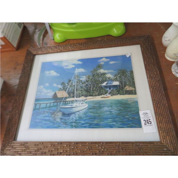 Tropical Beach Scene - 18" x 24" - Signed Smith