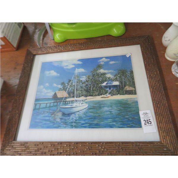 Tropical Beach Scene - 18" x 24" - Signed Smith