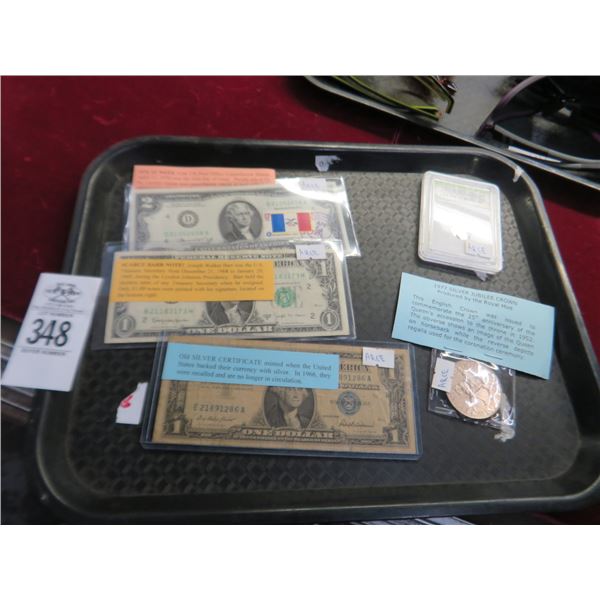 Tray of Asst. Notes and Currency