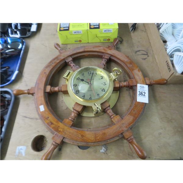 Ship's Tins Shop Wheel Brass Porthole Clock