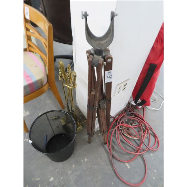 Tripod Fireplace Poker Set, Waste Can