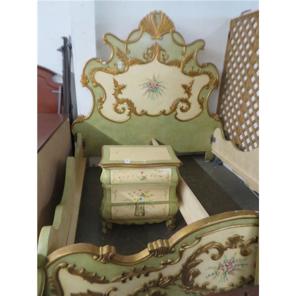 Floral Painted King Bed Frame w/Nightstand