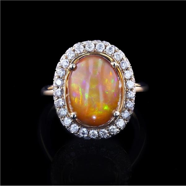 4.12 ctw Opal and 1.06 ctw Diamond 14K Yellow Gold Ring