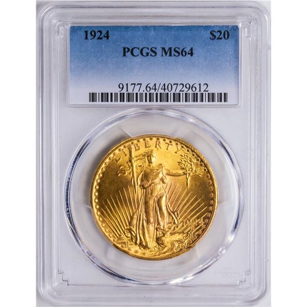 1924 $20 St. Gaudens Double Eagle Gold Coin PCGS MS64