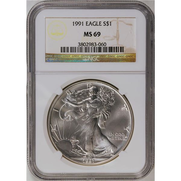 1991 American Silver Eagle .999 Fine Silver Dollar Coin NGC MS69