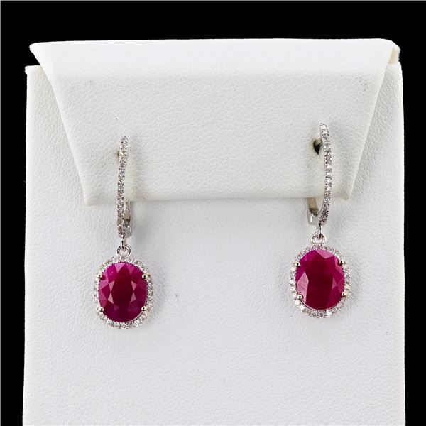 5.61 ctw Ruby and 0.45 ctw Diamond Dangle Earrings