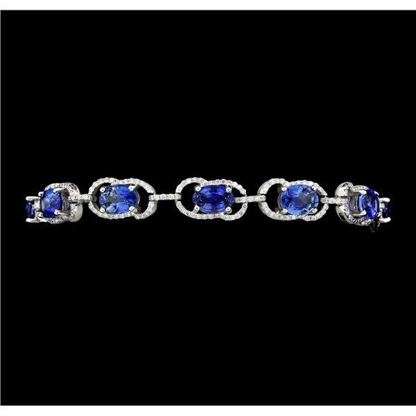 12.46 ctw Oval Mixed Blue Sapphire And Round Brilliant Cut Diamond Bracelet - 14