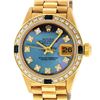 Image 1 : Rolex Ladies 18K Yellow Gold Sapphire And Tahitian MOP Diamond President Wristwa