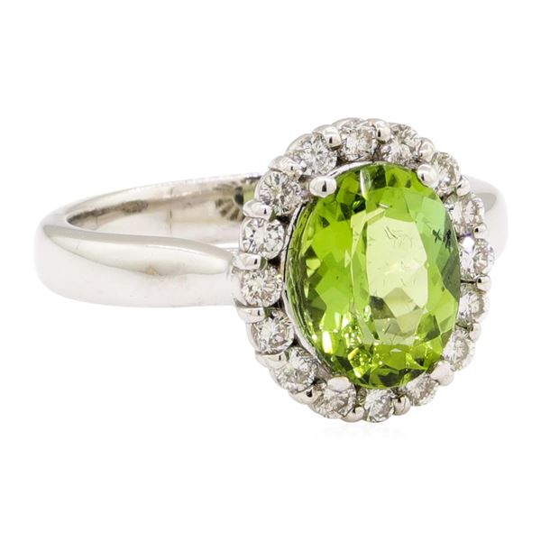 2.92 ctw Oval Mixed Green Tourmaline And Round Brilliant Cut Diamond Ring - 14KT