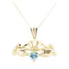 Image 2 : 0.25 ctw Blue Topaz Claddagh Pendant with Chain - 14KT Yellow Gold