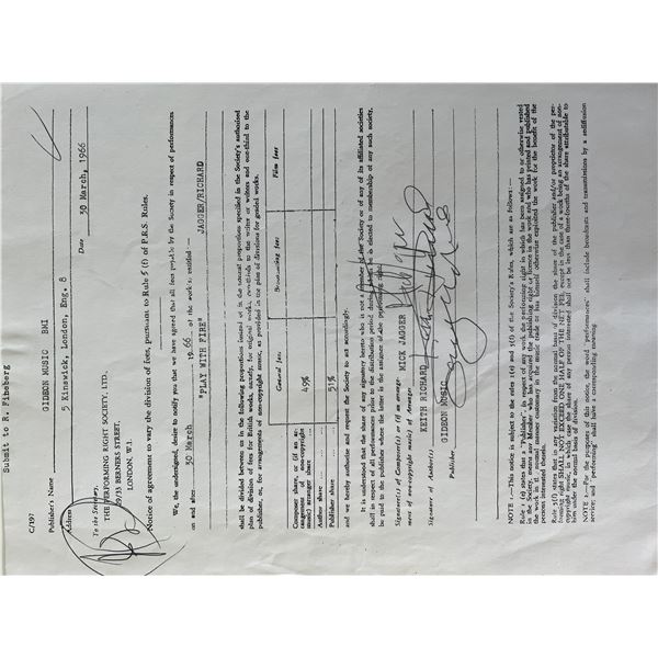 The Rolling Stones Mick Jagger and Keith Richard signed contract
