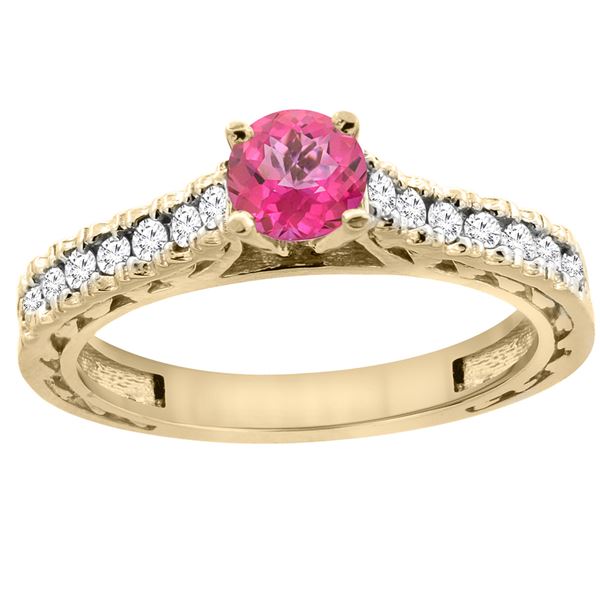 0.86 CTW Pink Topaz & Diamond Ring 14K Yellow Gold - REF-62R4H