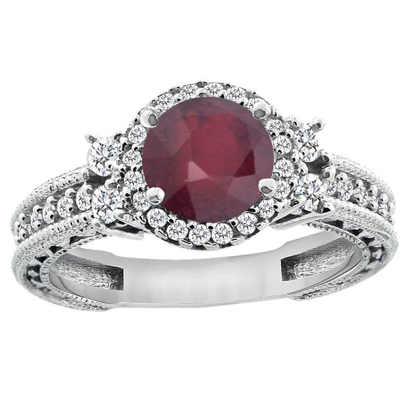 1.46 CTW Ruby & Diamond Ring 14K White Gold - REF-77F7N