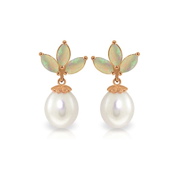 Genuine 9.5 ctw Opal & Pearl Earrings 14KT Rose Gold - REF-34T3A