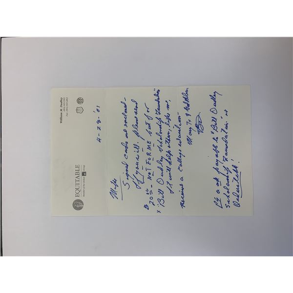 Bill Dudley signed letter