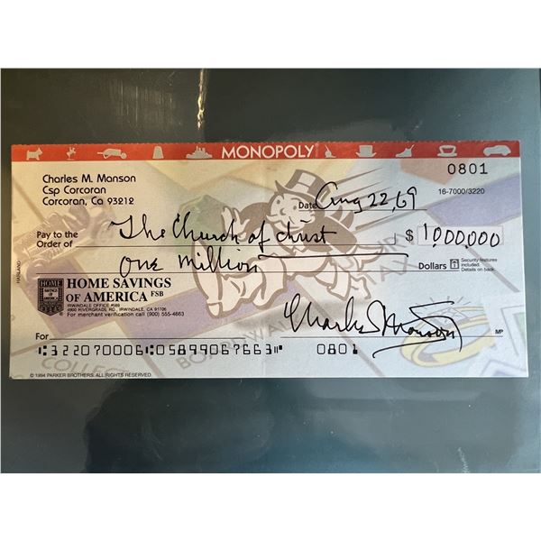 Charles Manson signed check