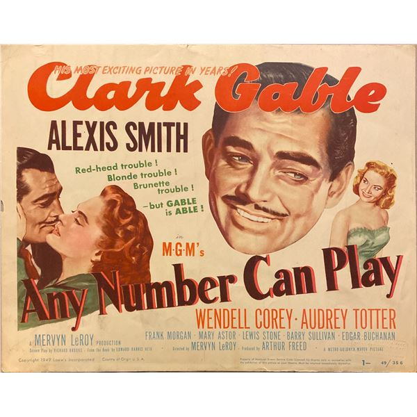 Clark Gable and Alexis Smith "Any Number Can Play" original Lobby Card