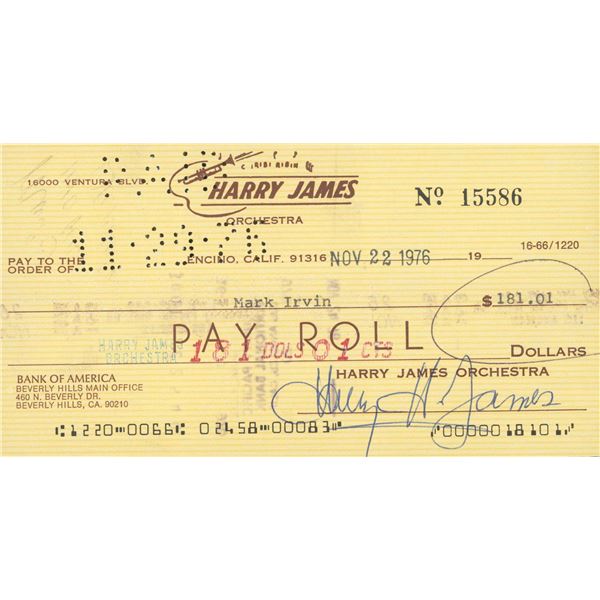 Harry James signed check