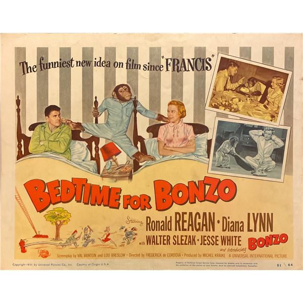 Ronald Reagan and Diana Lynn "Bedtime for Bonzo" original Lobby Card