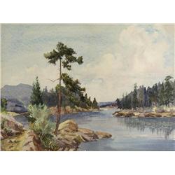 Reginald Llewellyn Harvey Canadian ASA [1888-1963]SUMMER LANDSCAPE WITH WINDING CREEKwatercolour on 
