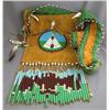 Image 1 : First Nations Artifact BANDOLIER BAGSmoked, brain tanned moose hide and trade cloth; glass bead deco