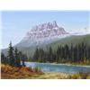Image 1 : Roger Kamp Canadian [b. 1954]CASTLE MOUNTAIN & BOW RIVER; 1992oil on canvas14 x 18 in. (35.6 x 45.7 